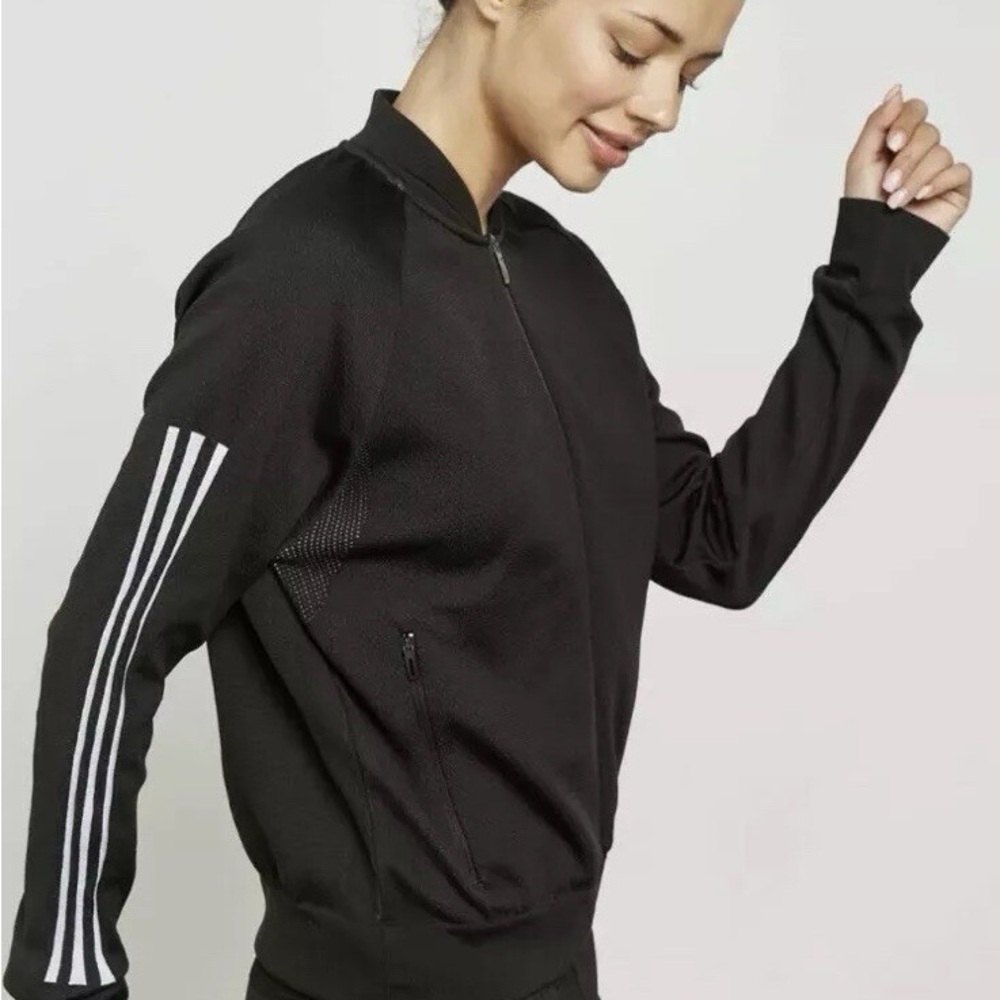 Women’s Black Zip-Front Track Jacket with Stripe Sleeve XS